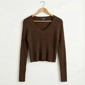 Fashion Nova Chocolate Ribbed Knit Top